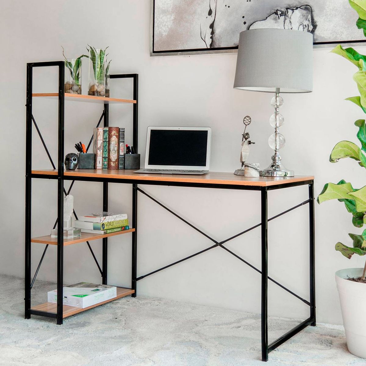 GENERICO - Escritorio Industrial Home Office con Repisas Oslo
