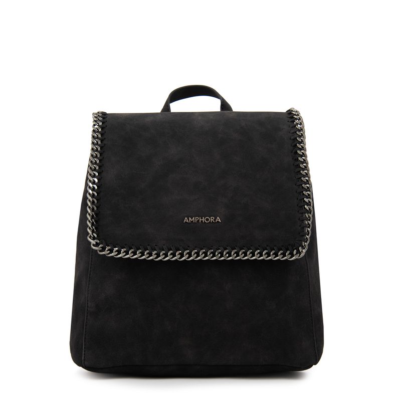 AMPHORA - Mochila con tapa mediana maya negro