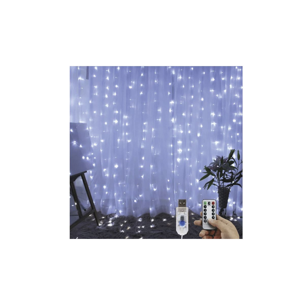 PUNTO STORE - Guirnalda Cortina Luz Led Usb 2mts Blanco Frio - Ps