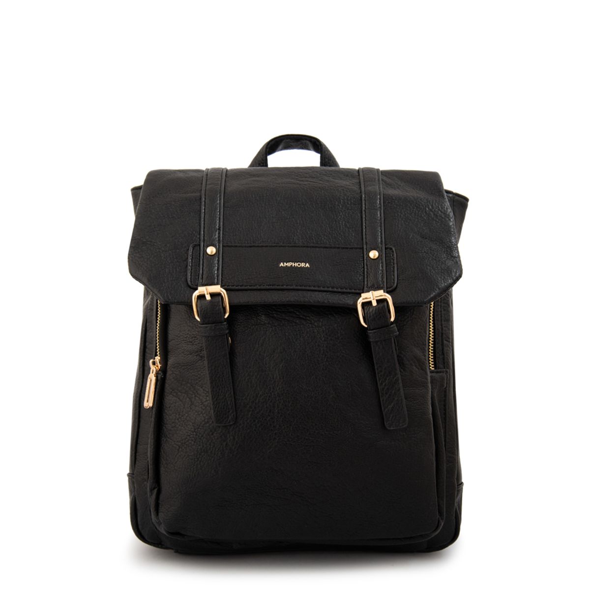 AMPHORA - Mochila con tapa claudette mediana negro