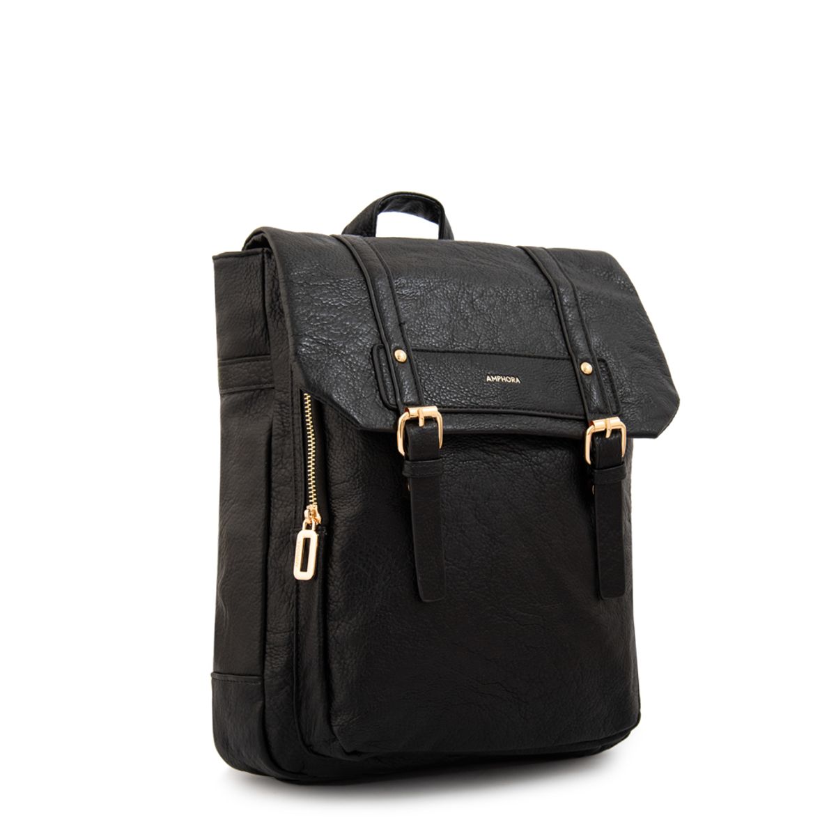 AMPHORA - Mochila con tapa claudette mediana negro