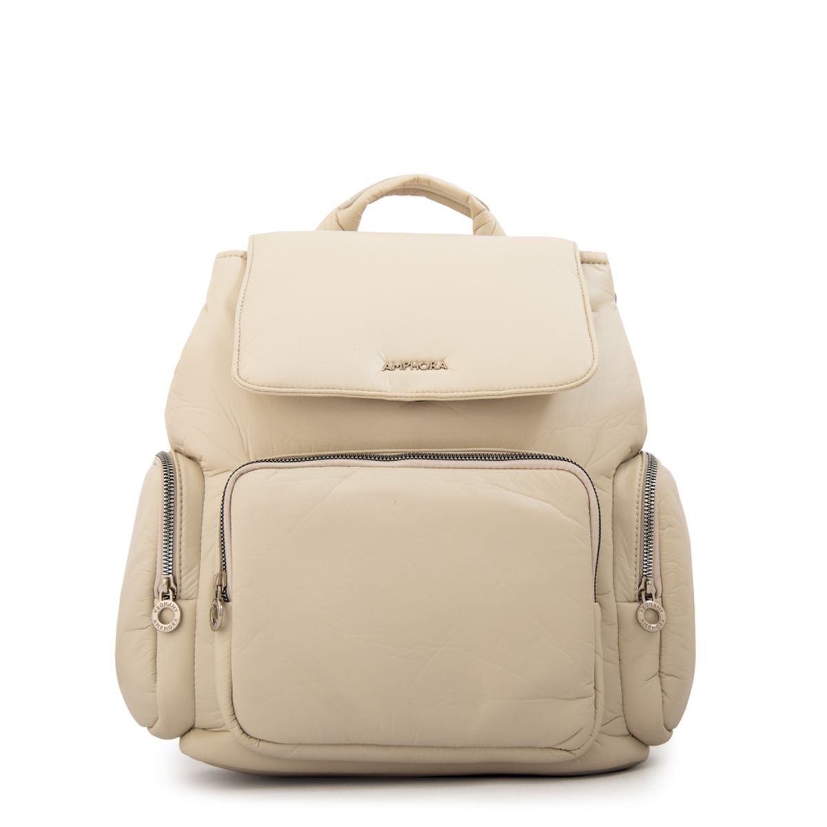 AMPHORA - Mochila con tapa jenifer mediana blanco crudo