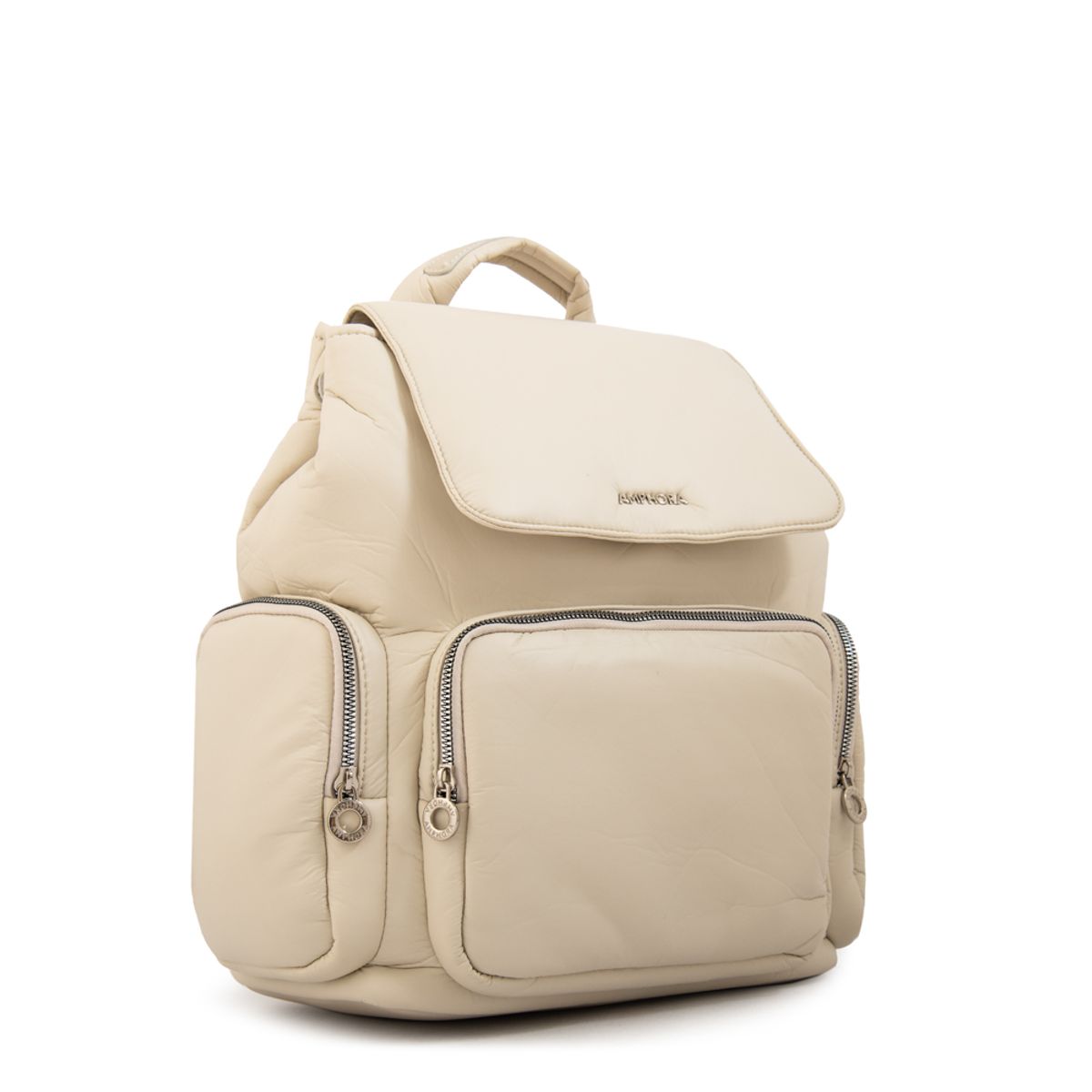 AMPHORA - Mochila con tapa jenifer mediana blanco crudo