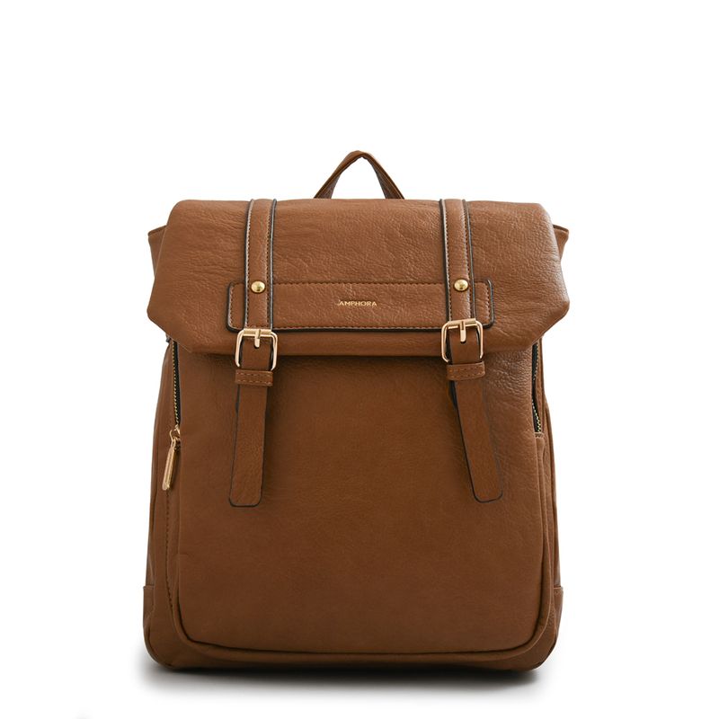 AMPHORA - Mochila con tapa mediana claudette café