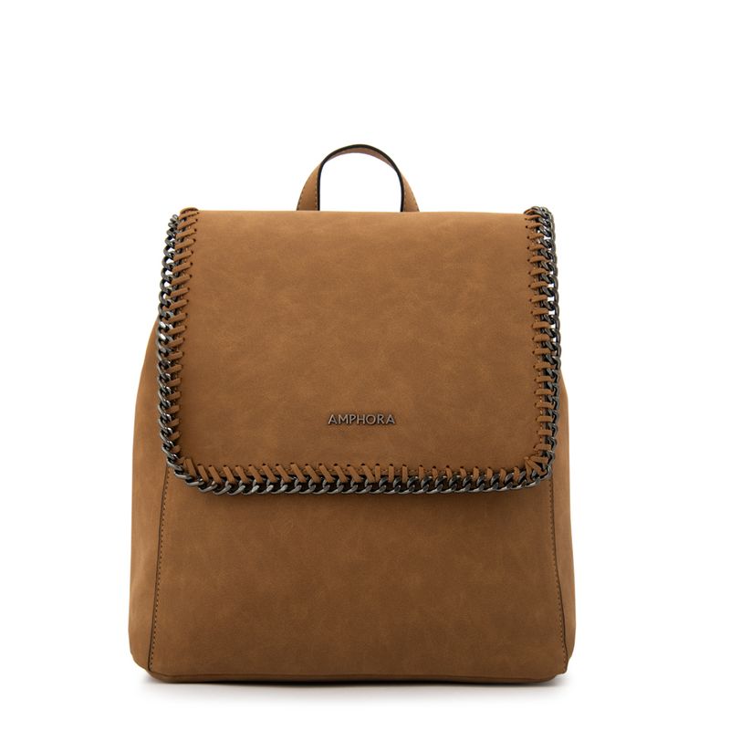 AMPHORA - Mochila con tapa mediana maya café