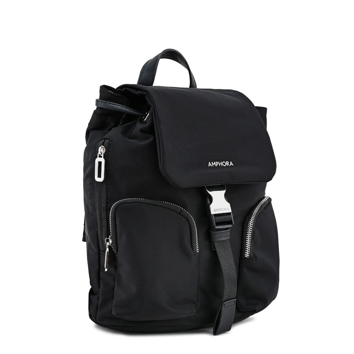 AMPHORA - Mochila con tapa liberia mediana negro