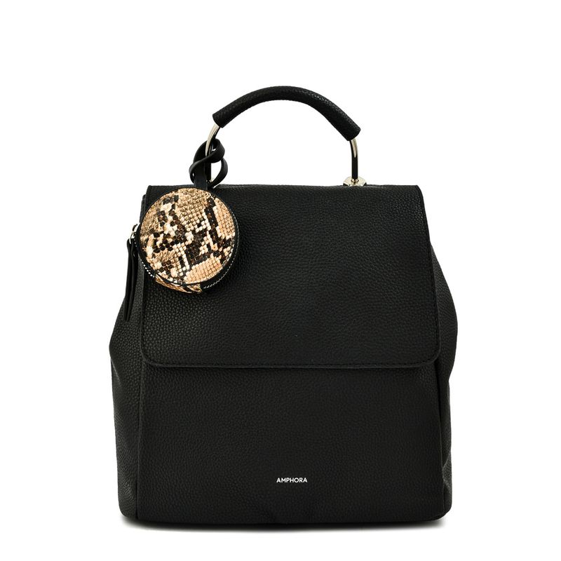 AMPHORA - Mochila con tapa mediana benita negro
