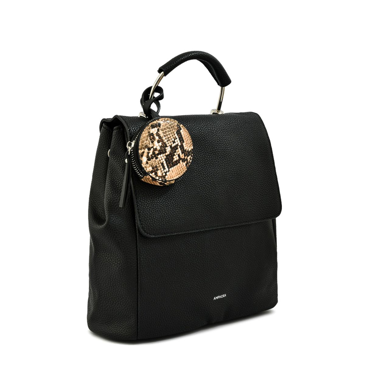 AMPHORA - Mochila con tapa benita mediana negro