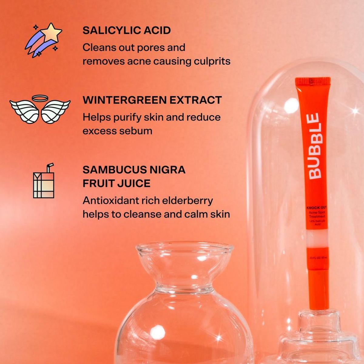 BUBBLE - Knock Out Tratamiento Puntual para Acné con Ácido Salicílico 18%  9ml Bubble