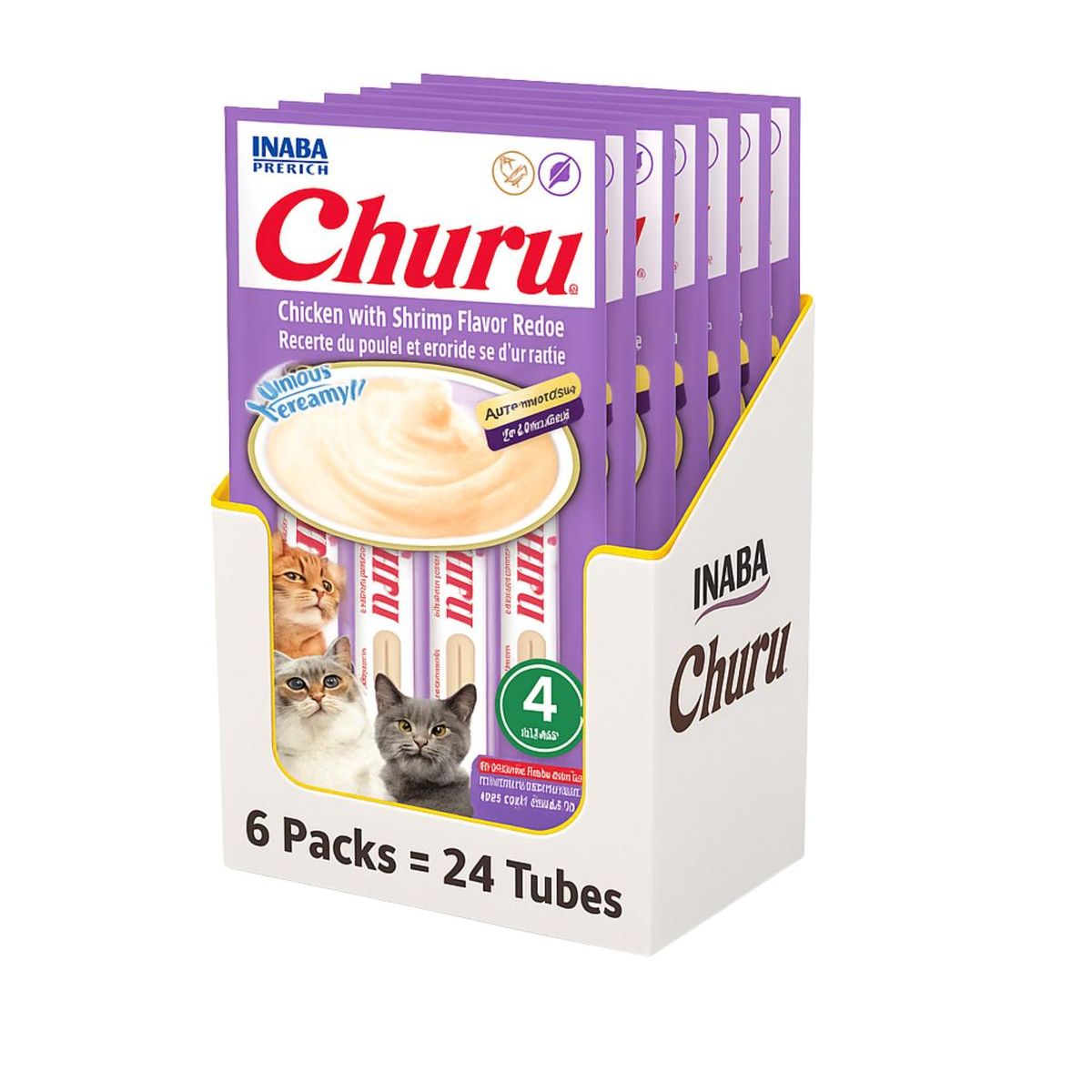INABA - Churu Cat Pollo y Camarón 14g x4 - Pack 6 Unidades