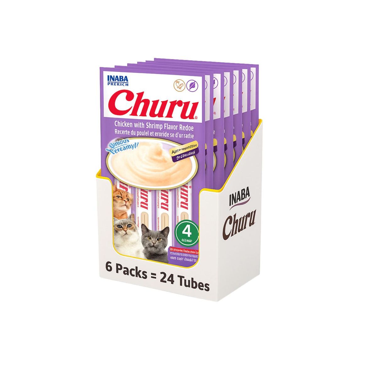 INABA - Churu Cat Pollo y Camarón 14g x4 - Pack 6 Unidades