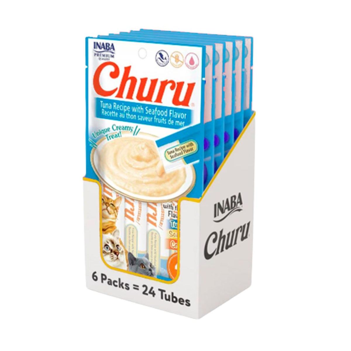INABA - Churu Cat Atún y Mariscos 14g x4 - Pack 6 Unidades