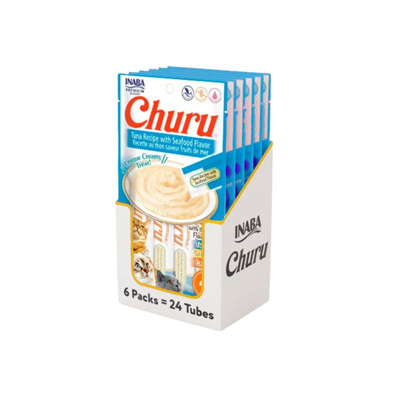 INABA - Churu Cat Atún y Mariscos 14g x4 - Pack 6 Unidades