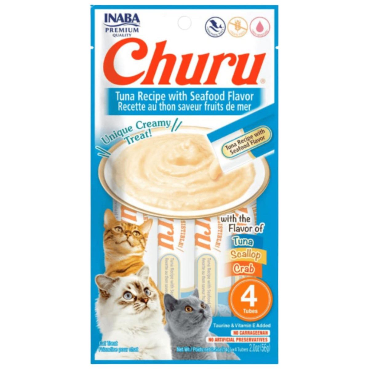 INABA - Churu Cat Atún y Mariscos 14g x4 - Pack 6 Unidades