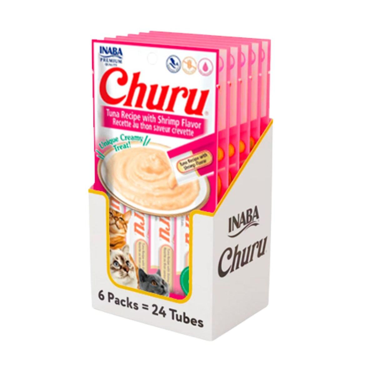 INABA - Churu Cat Atún y Camarón 14g x4 - Pack 6 Unidades