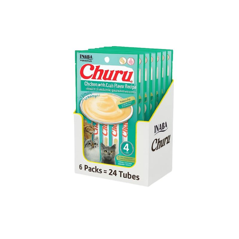 INABA - Churu Cat Pollo y Cangrejo 14g x4 - Pack 6 Unidades