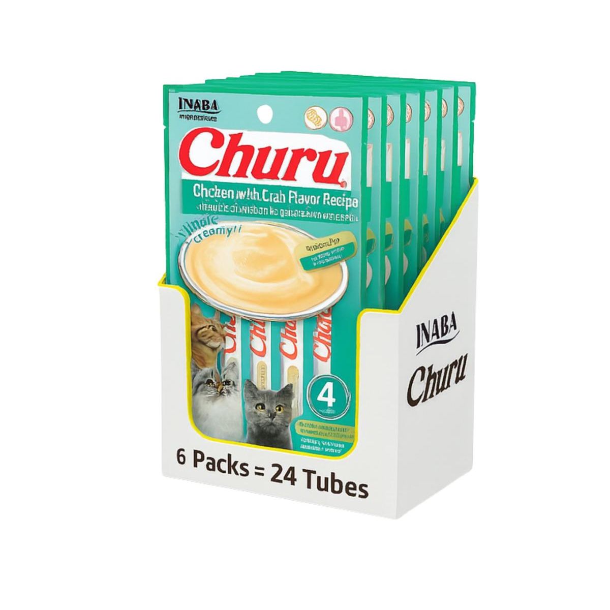 INABA - Churu Cat Pollo y Cangrejo 14g x4 - Pack 6 Unidades