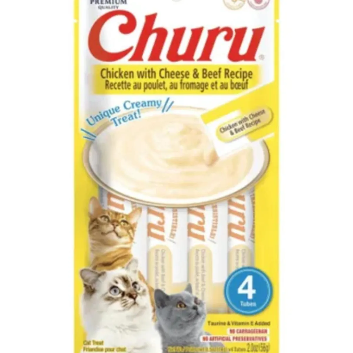 INABA - Churu Cat Pollo, Vacuno y Queso 14g x4 - Pack 6 Unid