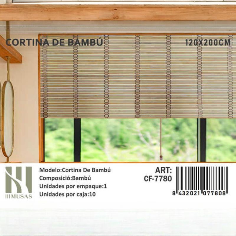 ANGELES DEL HOGAR - CORTINA PERSIANA ROLLER DE BAMBÚ 120X200 CM
