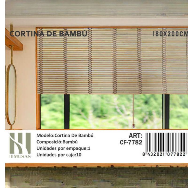 ANGELES DEL HOGAR - CORTINA PERSIANA ROLLER DE BAMBÚ 180X200 CM