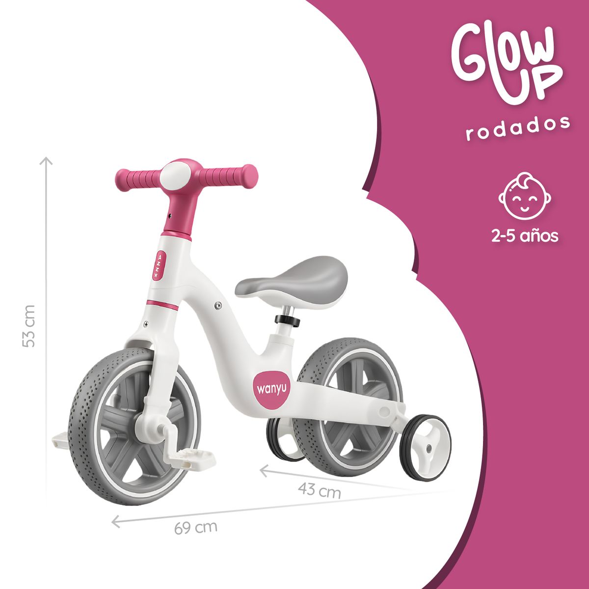 GLOWUP - Bicicleta Aprendizaje niño y niña Wanyu Aura Luz LED GlowUp