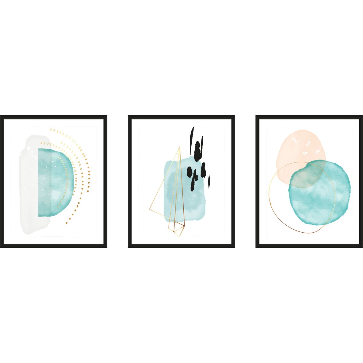 GENERICO - Set 3 cuadros 40x50 cm Acuarela Cósmica marco negro