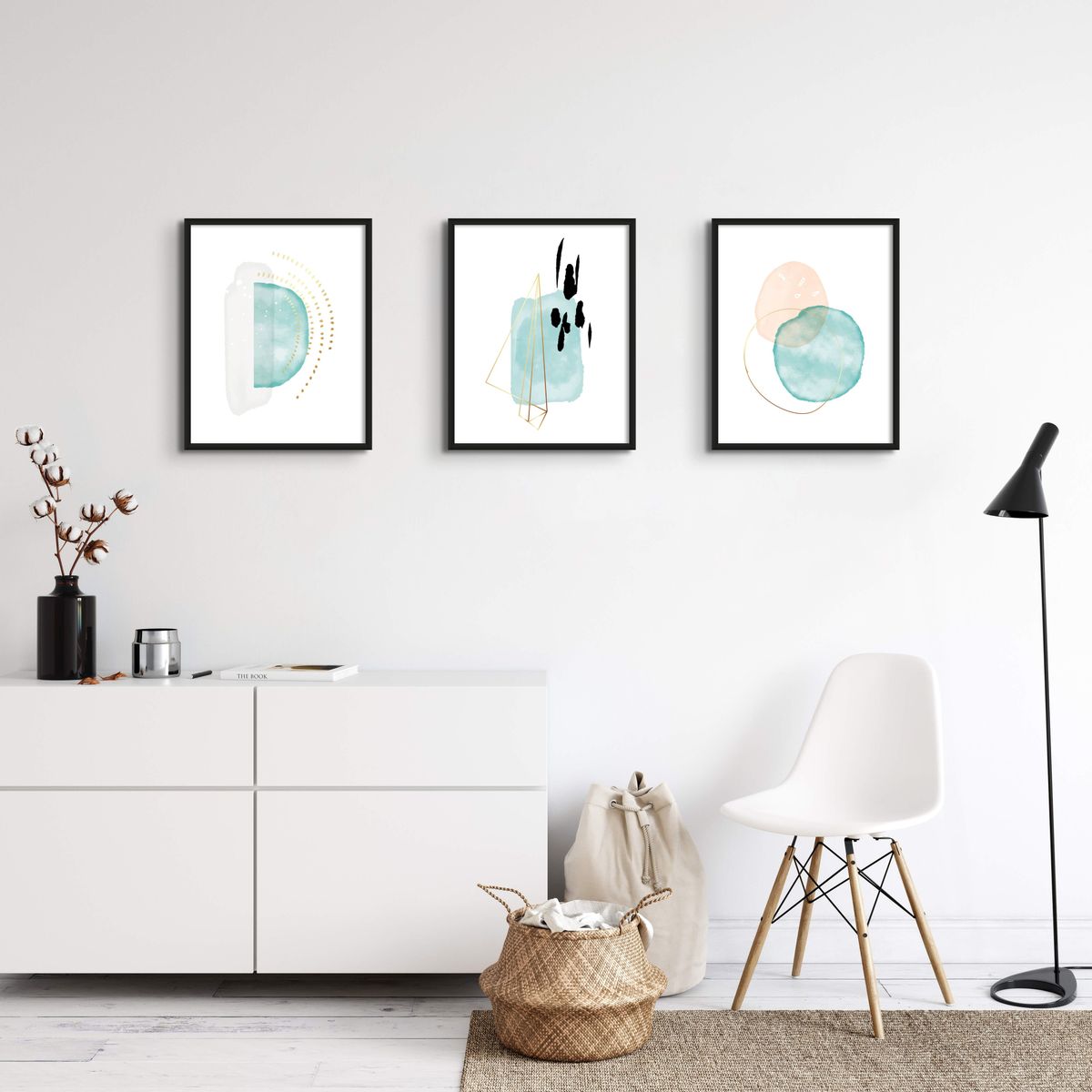 GENERICO - Set 3 cuadros 40x50 cm Acuarela Cósmica marco negro