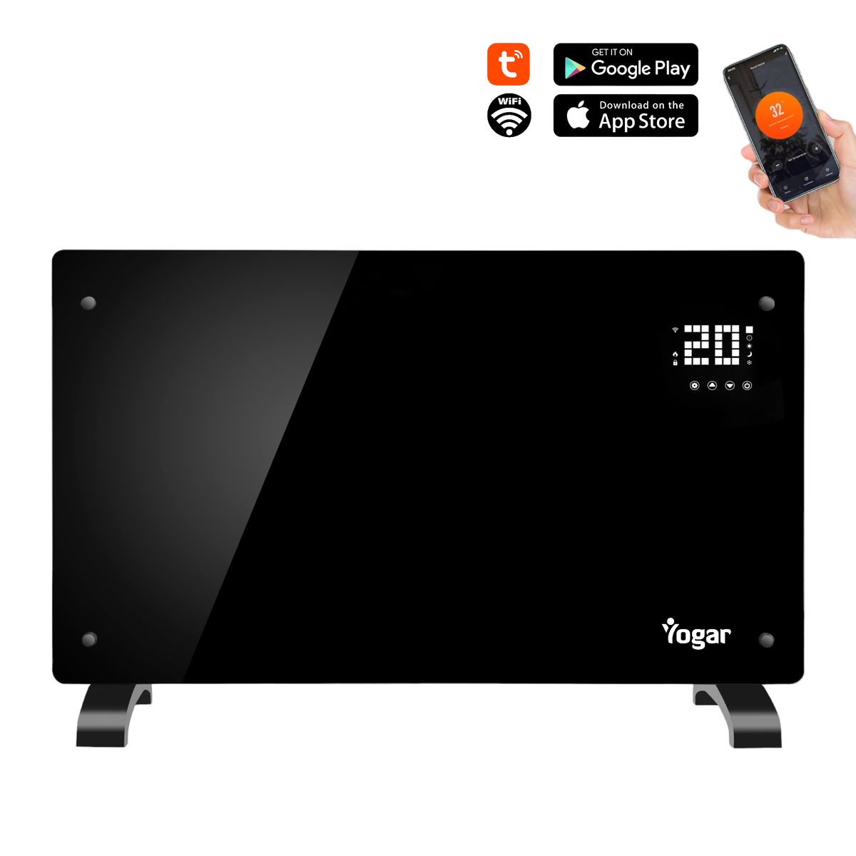 YOGAR - Convector Calefactor Panel Espejo de Vidrio Templado 2000W Yogar.