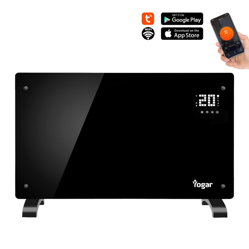 YOGAR - Convector Calefactor Panel Espejo de Vidrio Templado 2000W Yogar