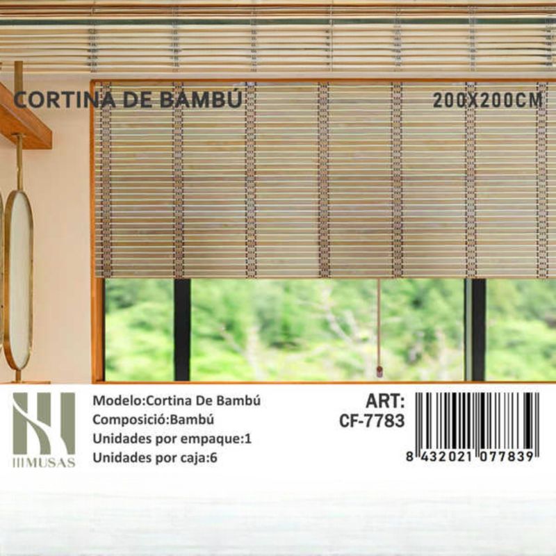 ANGELES DEL HOGAR - CORTINA PERSIANA ROLLER DE BAMBÚ 200X200CM
