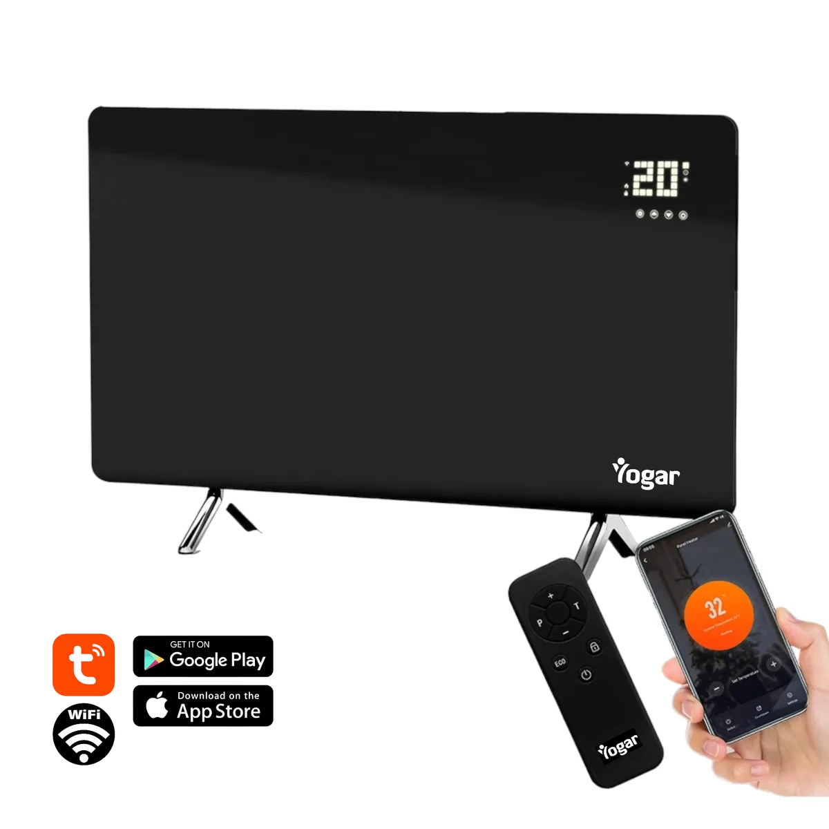 YOGAR - Panel Calefactor Infrarrojo De Cristal De Carbono Wifi 600w Yogar