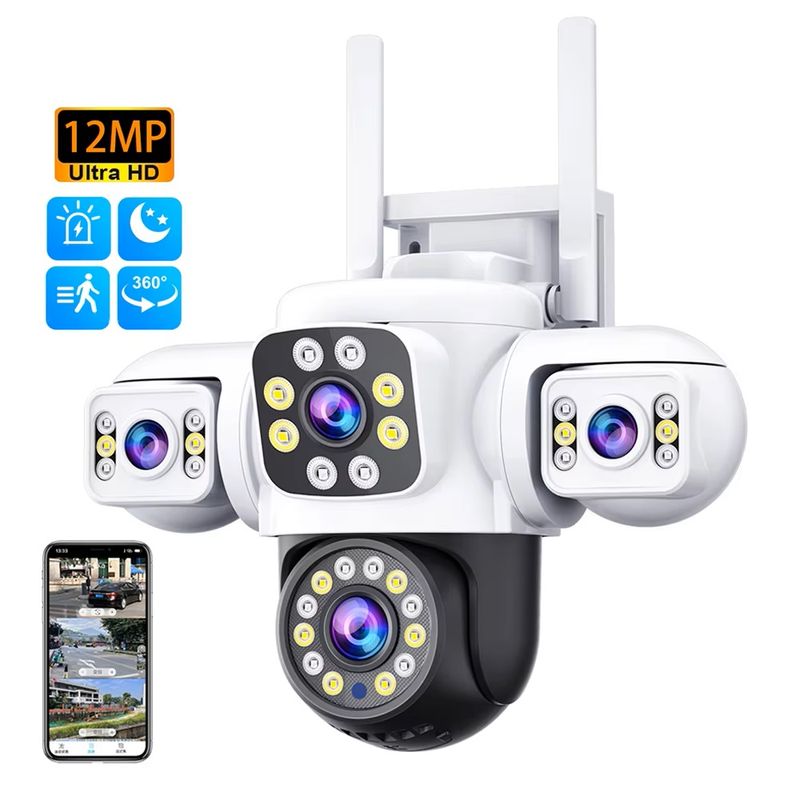 STARTECHOFFICE - Cámara de Seguridad WiFi Exterior 12MP Triple Lente Visión Nocturna