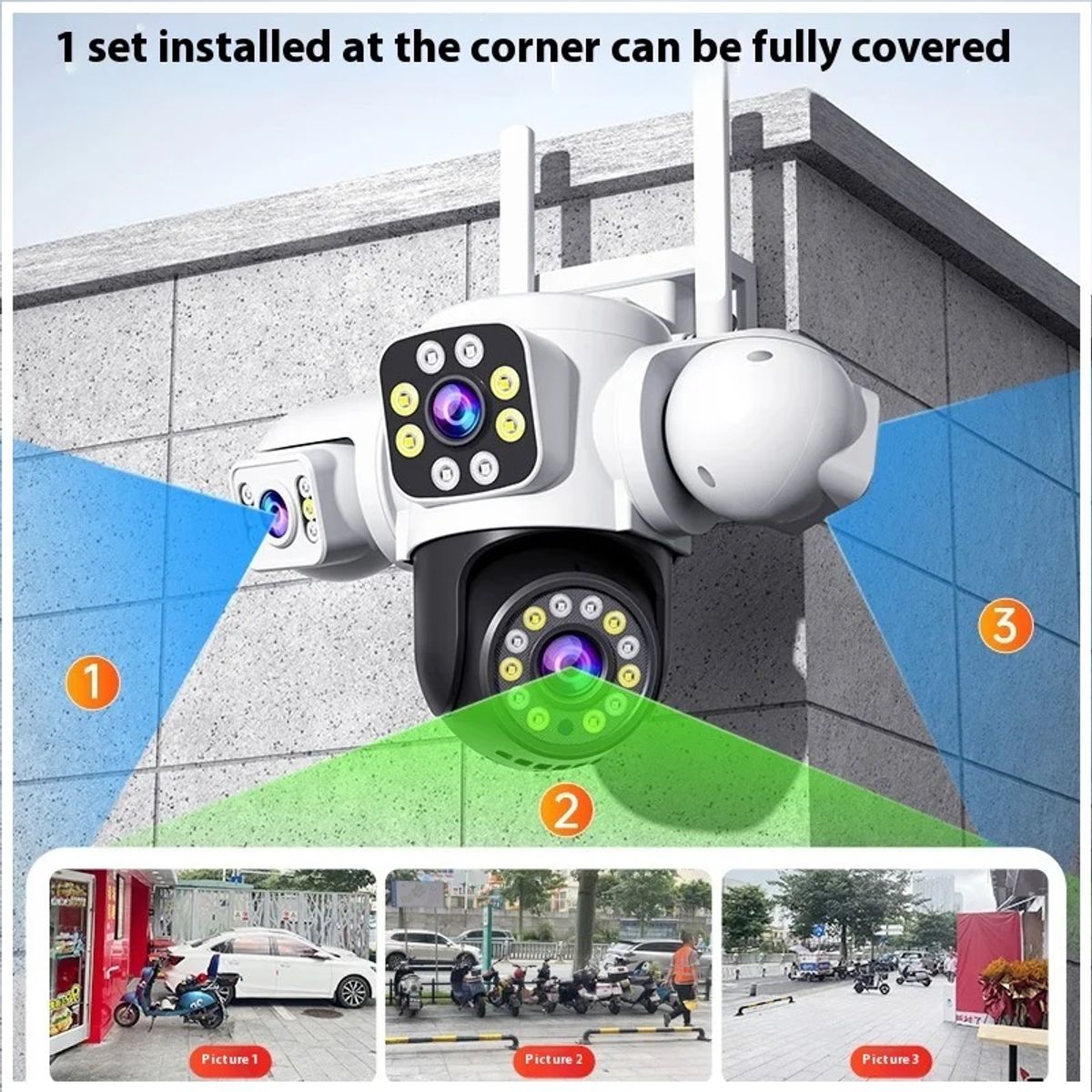 STARTECHOFFICE - Cámara de Seguridad WiFi Exterior 12MP Triple Lente Visión Nocturna