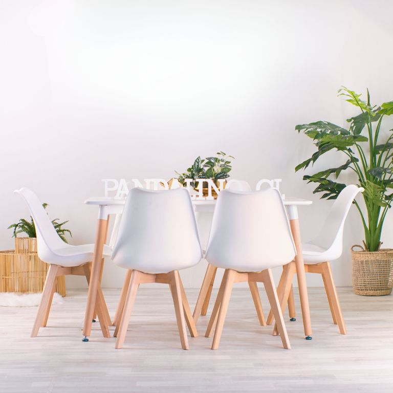 Comedor Mesa Rectangular Brunell 120x80 Blanca + 6 Sillas Tulip Blanca Blanco