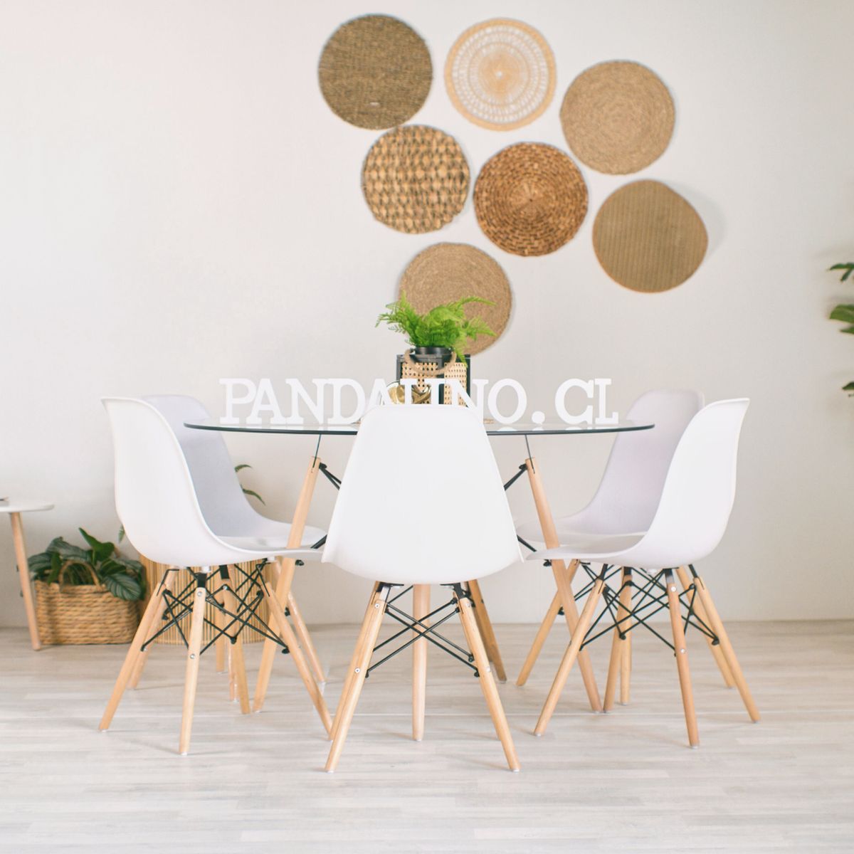 PANDALINO - Comedor Mesa Redonda Elida 120cm + 6 Sillas Eames Blanca