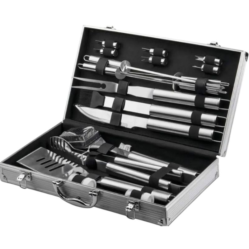 GENERICO - Set Parrillero Asado Barbacoa 18 Pcs En Maleta Kit Parrilla