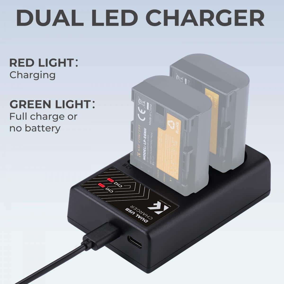 GENERICO - CARGADOR DUAL KF CONCEPT LC-E6 CANON PARA BATERÍA LP-E6