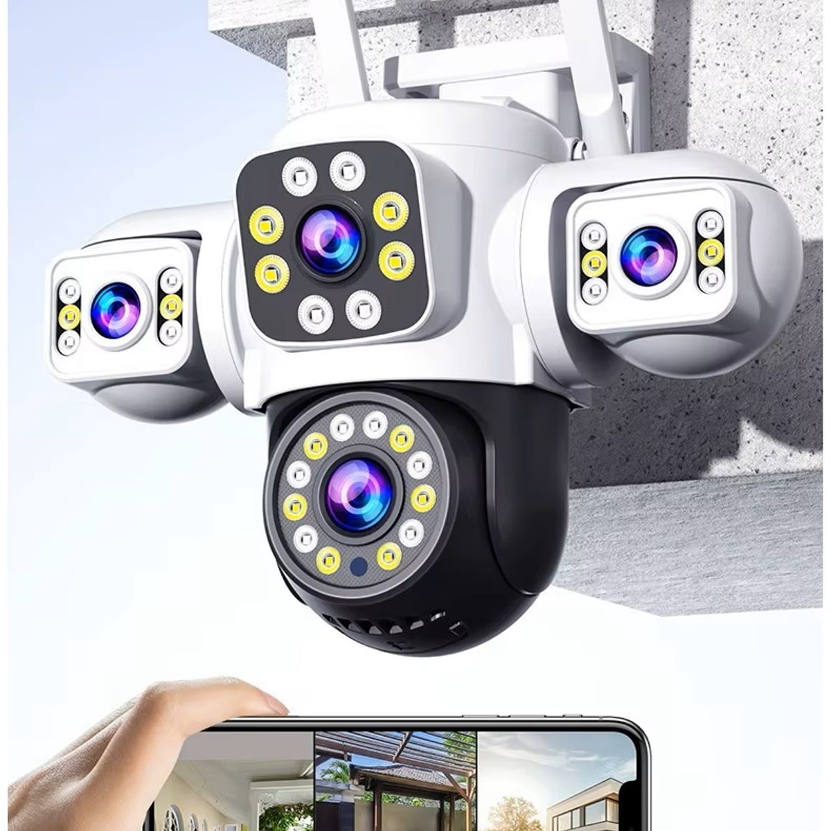 GENERICO - Cámara de Seguridad WiFi Exterior 12MP Triple Lente PTZ, Cobertura 360