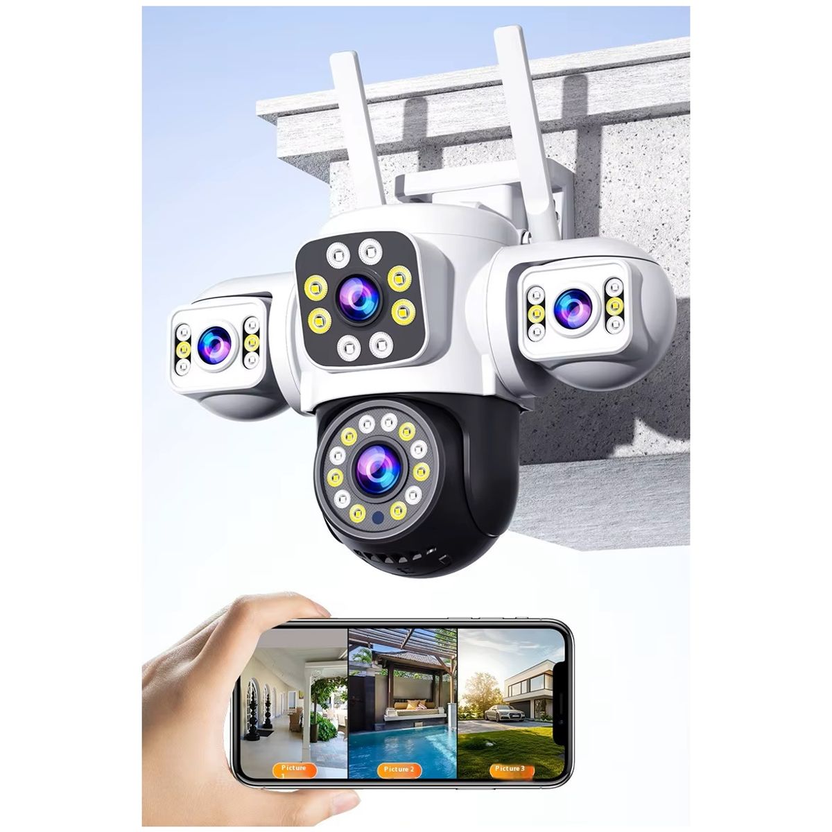 GENERICO - Cámara de Seguridad WiFi Exterior 12MP Triple Lente PTZ, Cobertura 360