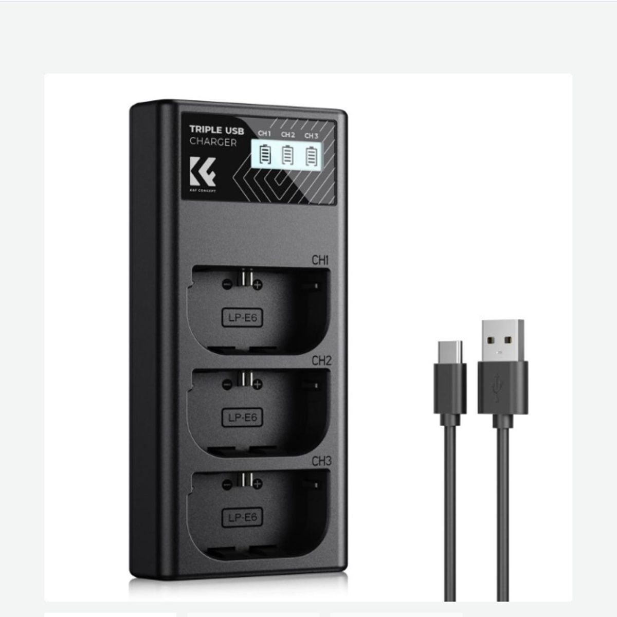 GENERICO - CARGADOR TRIPLE KF CONCEPT LC-E6 CANON PARA BATERÍA LP-E6