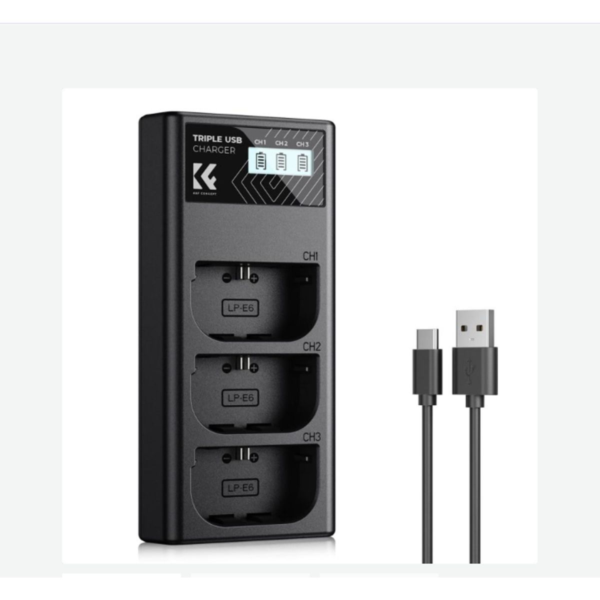 GENERICO - CARGADOR TRIPLE KF CONCEPT LC-E6 CANON PARA BATERÍA LP-E6