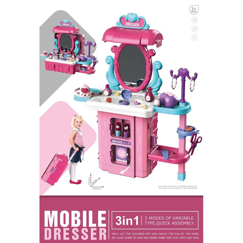 GENERICO - Set 3 en 1 Maleta  de viaje Tipo tocador de maquillaje de juego Niñas- Niños