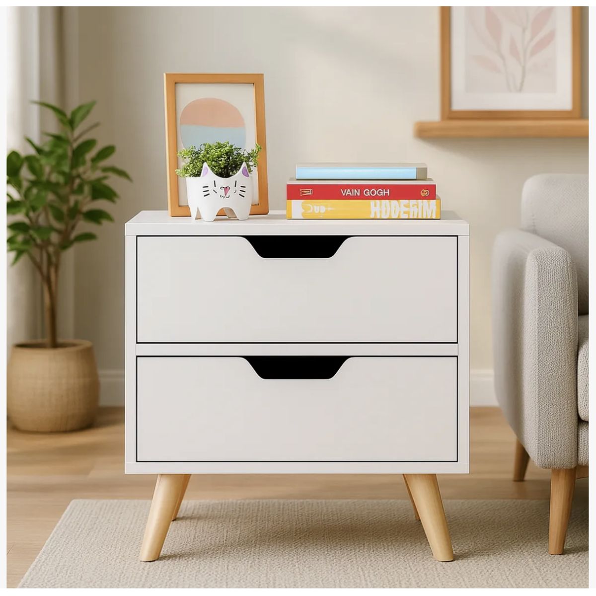 HOMER DESIGN - Velador 2 Niveles Con Cajones Bicolor Homer Design 50x40x45cm