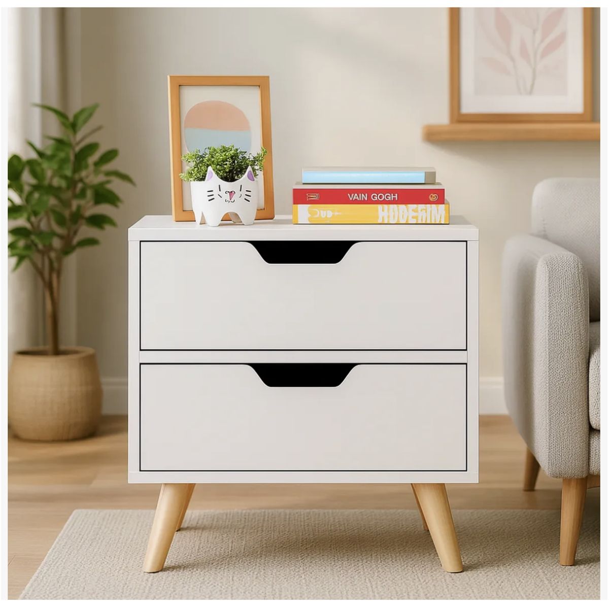 HOMER DESIGN - Velador 2 Niveles Con Cajones Bicolor Homer Design 50x40x45cm