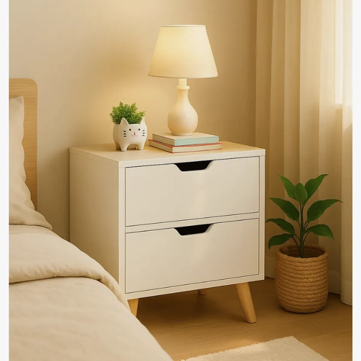 HOMER DESIGN - Velador 2 Niveles Con Cajones Bicolor Homer Design 50x40x45cm