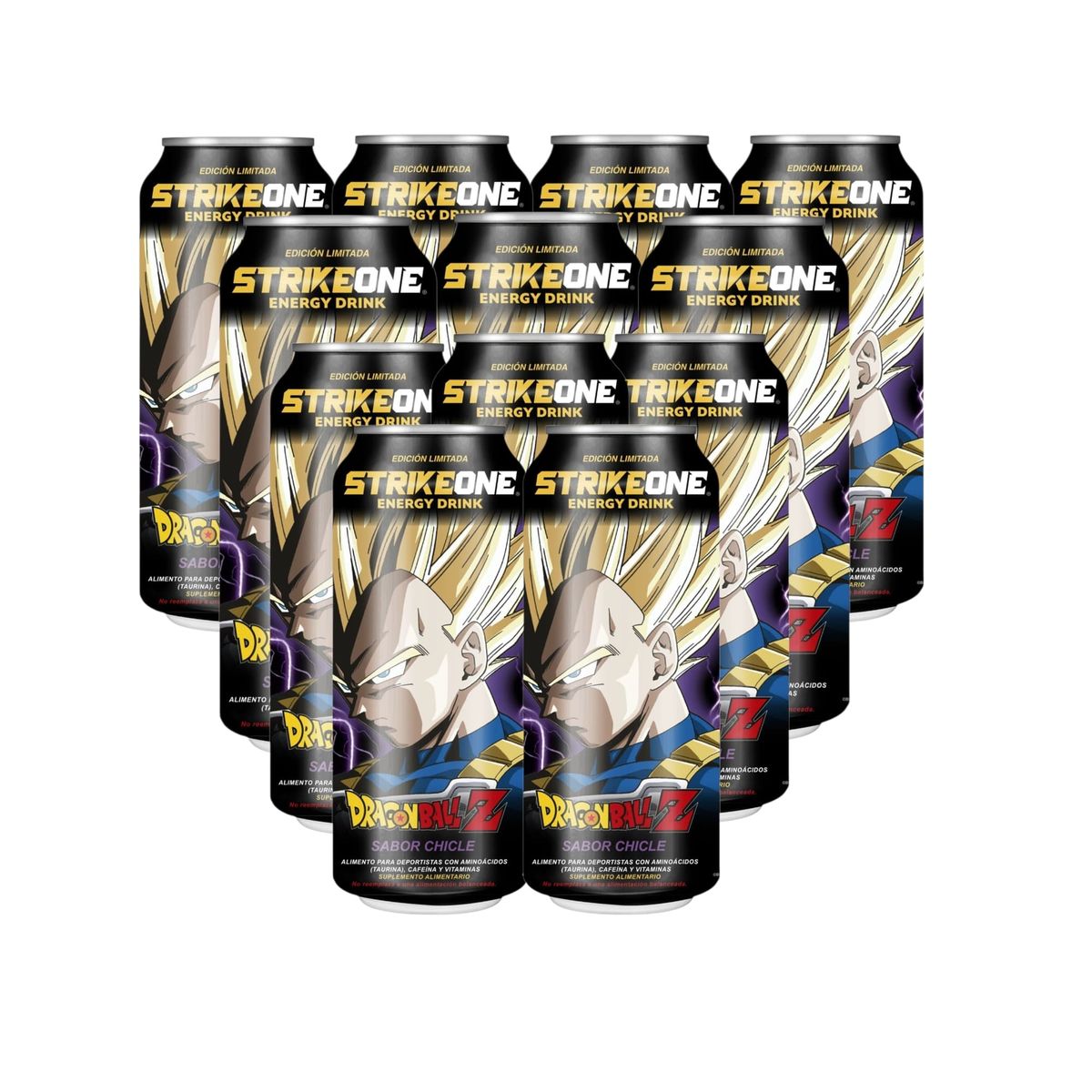GENERICO - PACK 12 ENERGETICAS ENERGY DRINK DRAGON BALL CHICLE / VEGETA - STRIKEONE