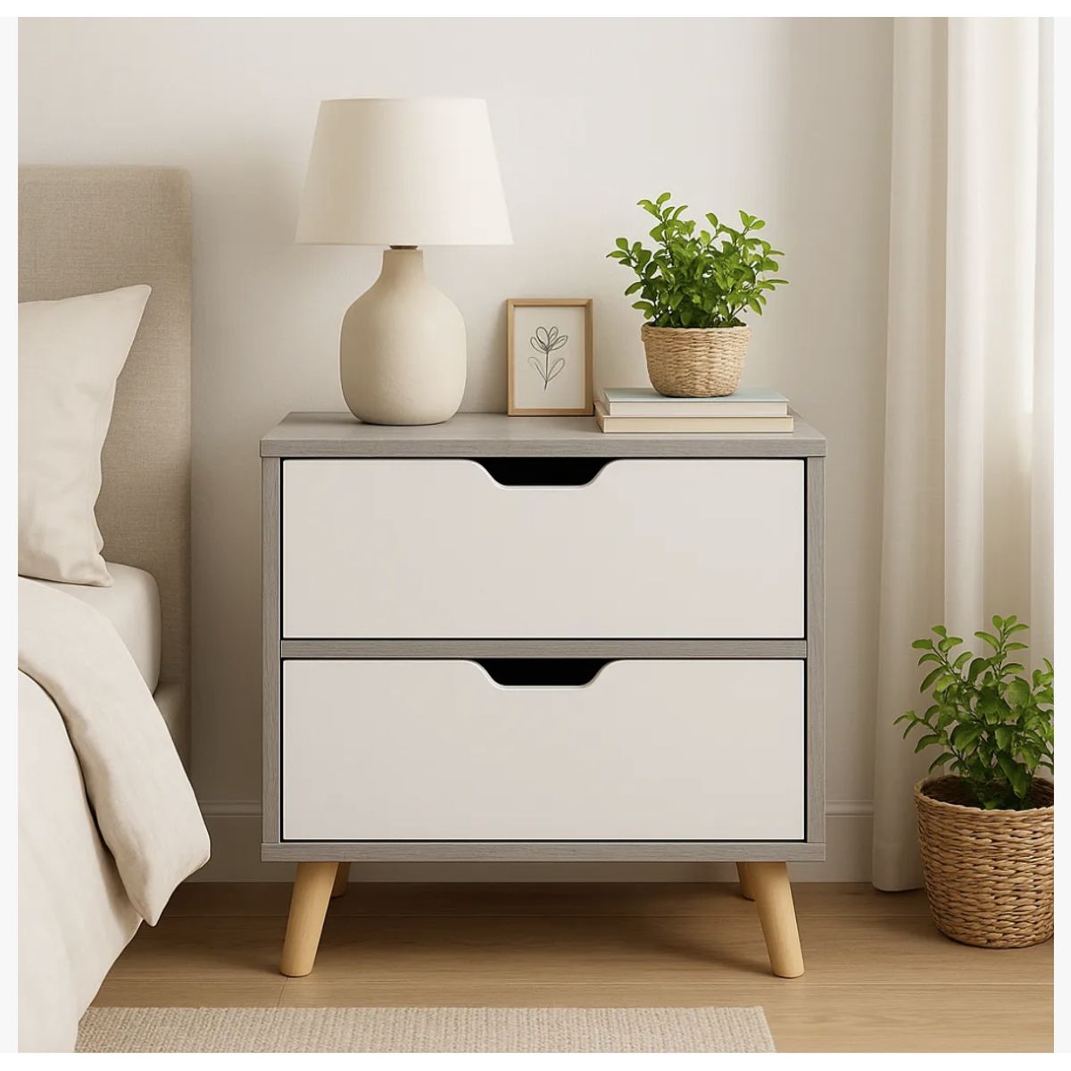 HOMER DESIGN - Velador 2 Niveles Con Cajones Bicolor Homer Design 50x40x45cm