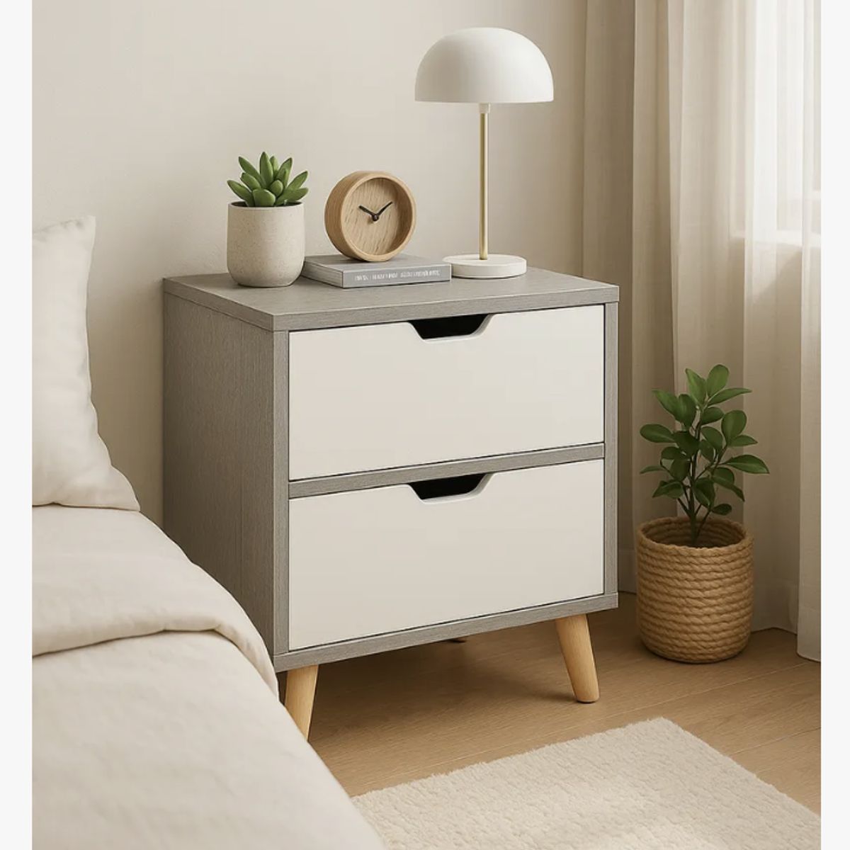 HOMER DESIGN - Velador 2 Niveles Con Cajones Bicolor Homer Design 50x40x45cm