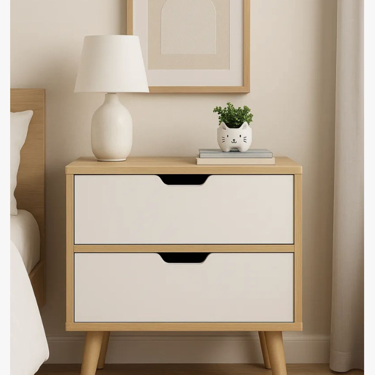 HOMER DESIGN - Velador 2 Niveles Con Cajones Bicolor Homer Design 50x40x45cm