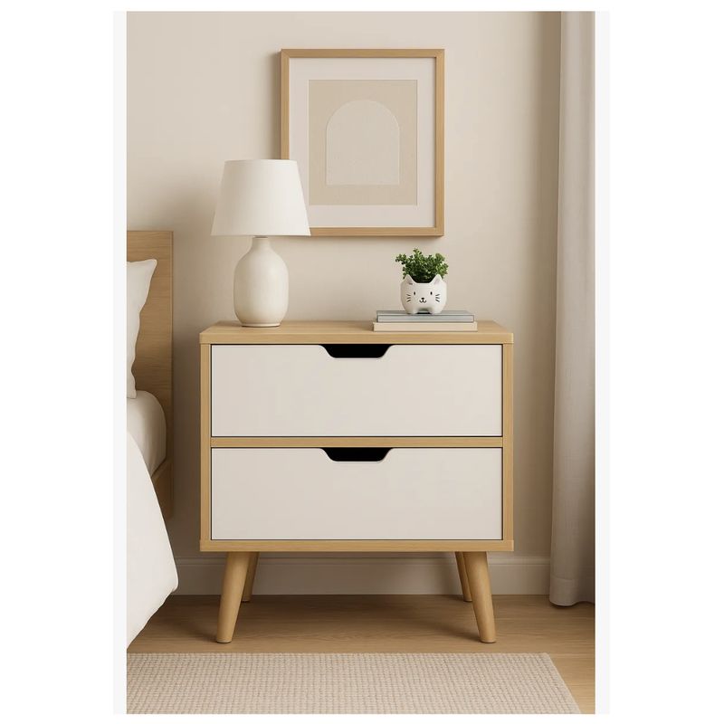 HOMER DESIGN - Velador 2 Niveles Con Cajones Bicolor Homer Design 50x40x45cm